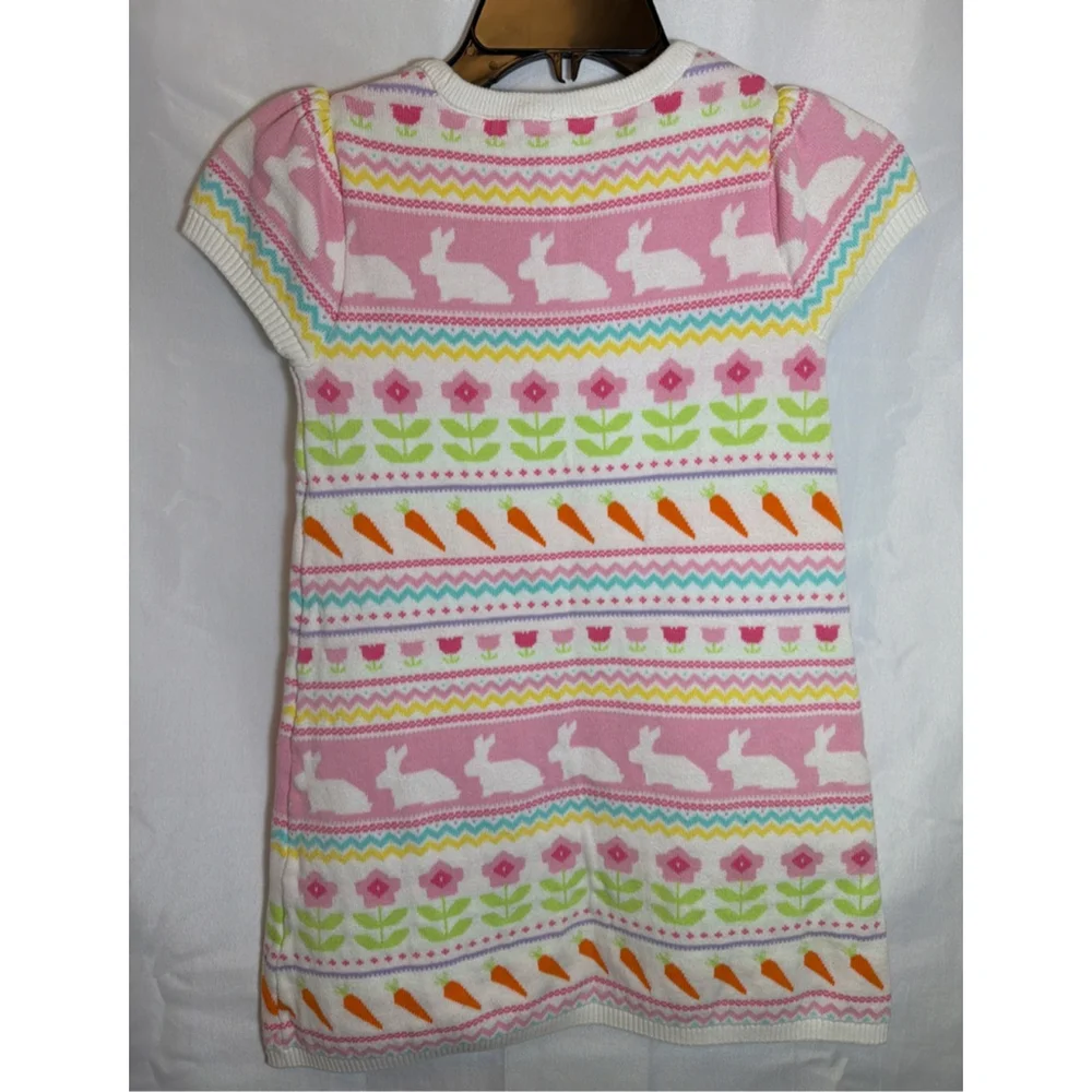 Gymboree Bunny Spring Flower Easter Intarsia Cotton Knit Sweater Dress Sz 8 EUC